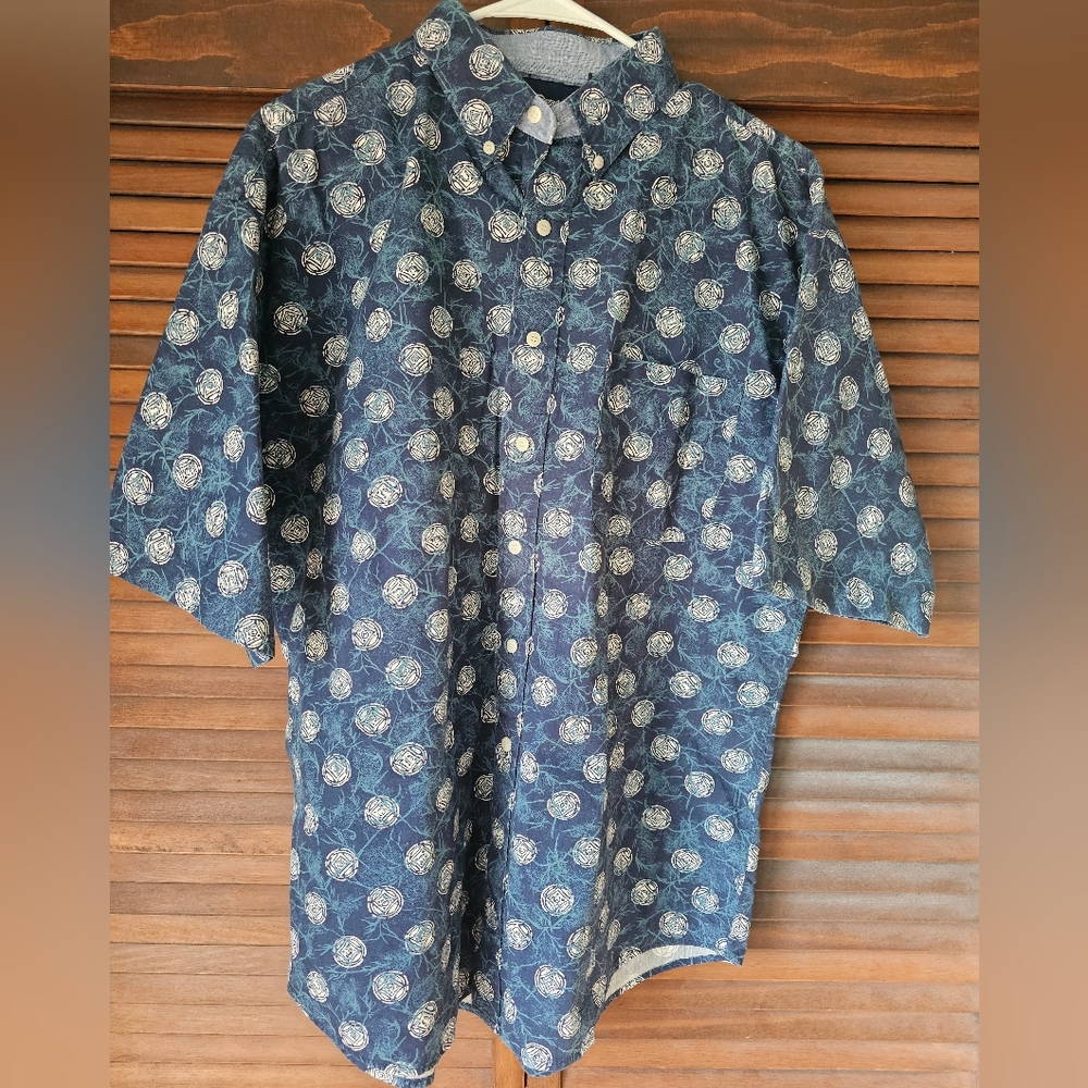 Catalina Button Down Short Sleeve Blue Print Casual Shirt Men's Size Large